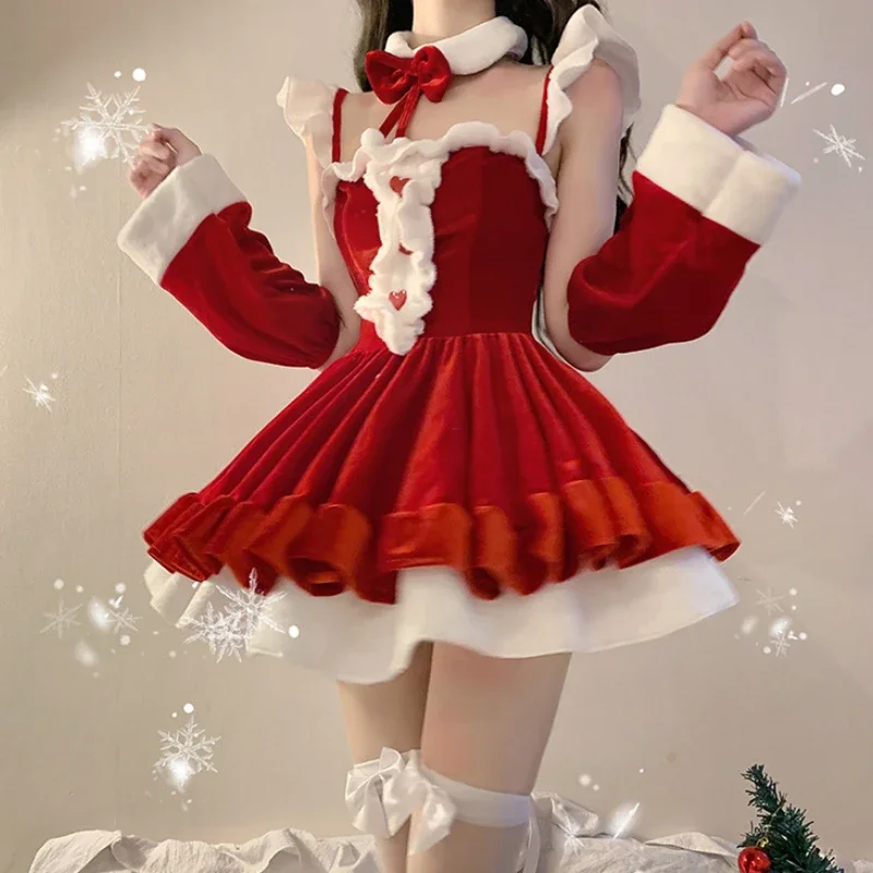 15 vianočné kostýmy Lolita Maid Red Šaty Ženy Soft Soft Bunny Lingerie Vianoce Red Santa Claus Cosplay Party Outfits