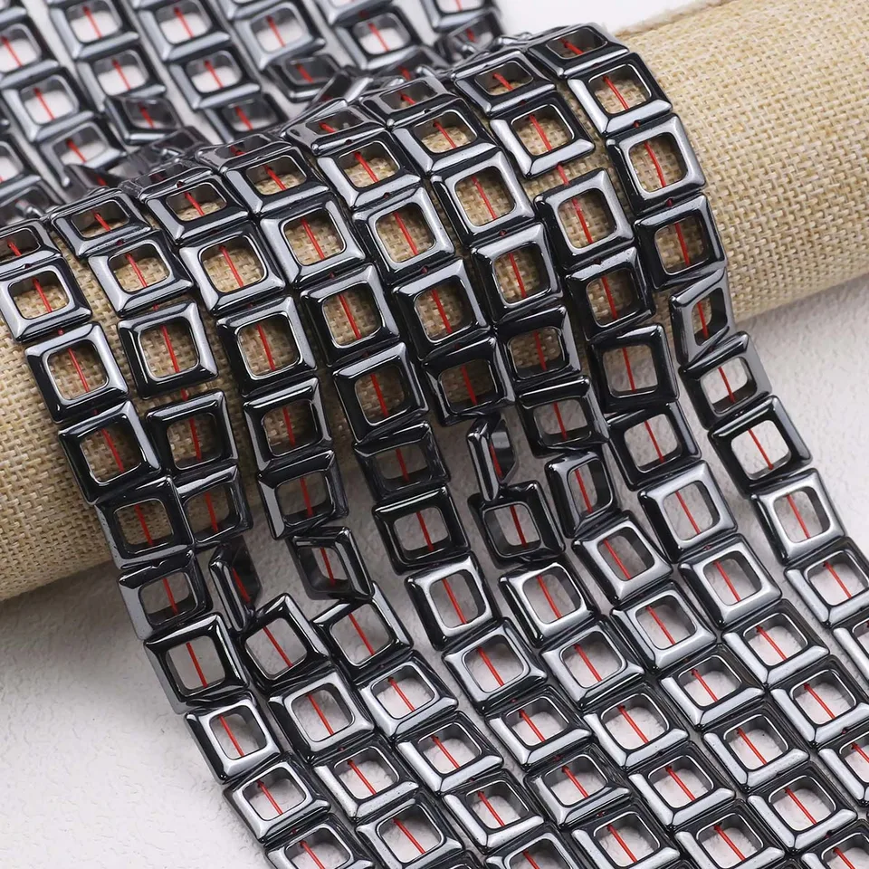 15 '' štvorcový čierny prírodný kameň hematit veľkú dieru Spacer voľný korálky pre šperky na výrobu náramkov Náhranky DIY Príslušenstvo 14 mm