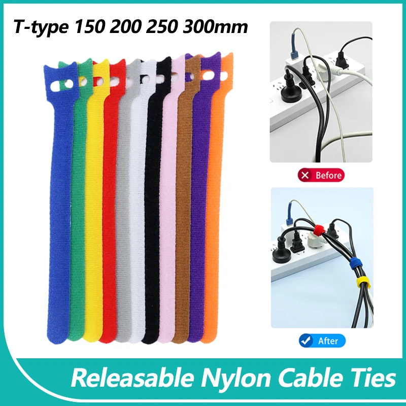 150 - 300 mm uvoľniteľné káblové kravaty Plasty opakovane použiteľné káblové kravata Nylon Hook Loop Wrap Zip Zips zväzky Ties