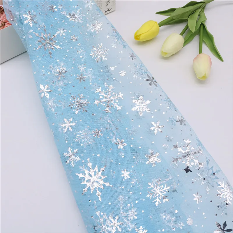 150 cm*1yard/pc Vianočné snehové vločky potlačené gázové polyesterové sieťové tkanina DIY šitie šijacích prístrojov