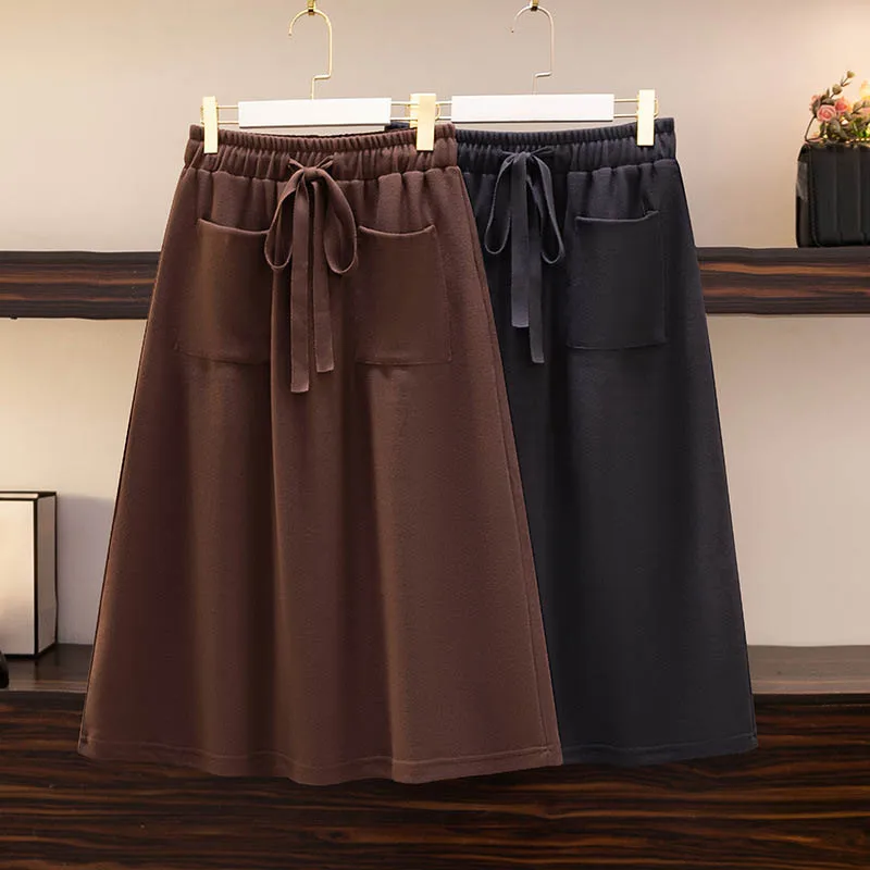 150 kg plus veľkosti Dámsky jesenný voľný elastický pás A-line sukňa bedra 147 čierna hnedá 5xl 6xl 7xl 8xl 9xl
