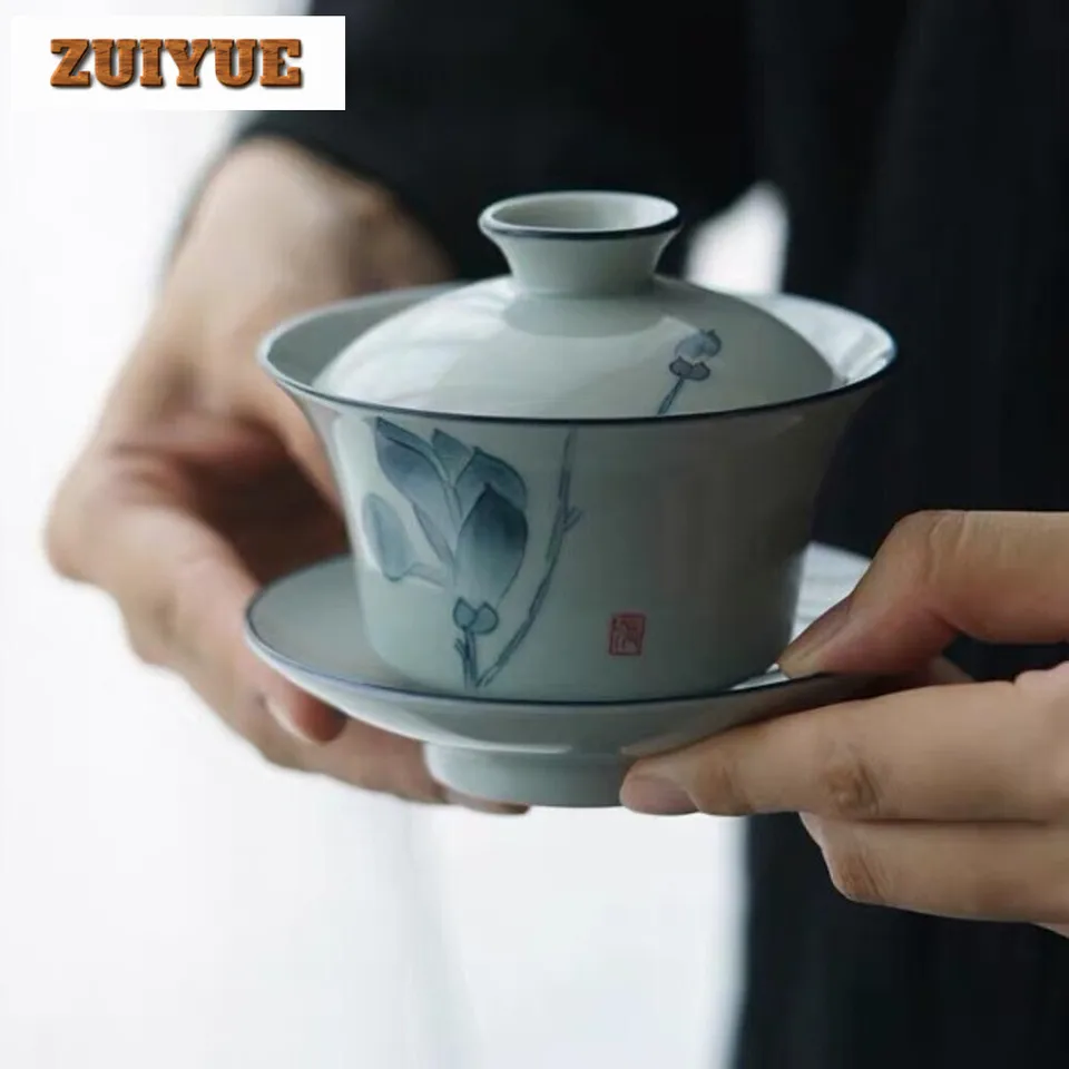 150 ml retro ručne maľovaného lotosového čaju Tureen Jade Porcelain Gaiwan Ceramic Bowl s vekom pohárik podšálky Domáca dekorácia Darček doplnok