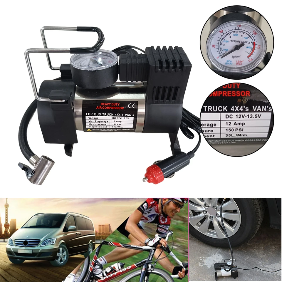 150 psi prenosné auto elektrické vzduchové čerpadlo Elektrické nafukovacie čerpadlo napájané 12 V zapaľovačom cigariet pre pneumatiky pre pneumatiky