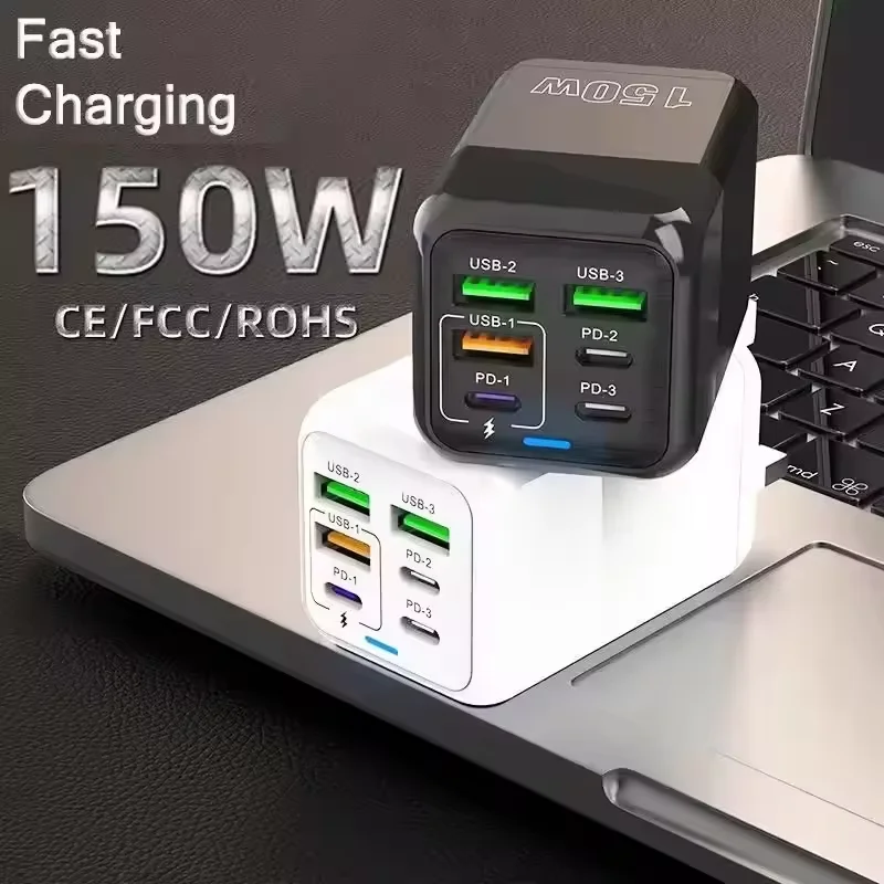 150 W Super Quick Charger Adapter 10A Multi-Interface Ultra Rýchle nabíjanie 6 portov PD Typ C QC 3.0 Pre iPhone Samsung Charger