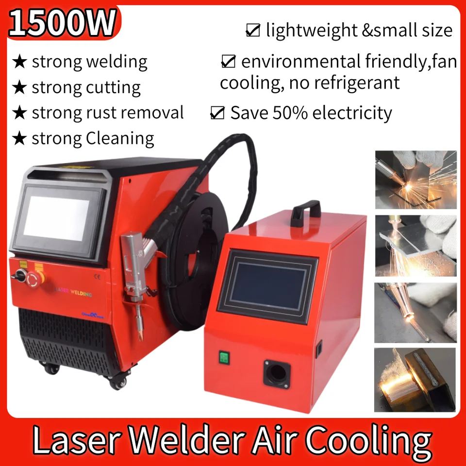 1500 W laserové zváračské vlákno laserové vzduchom chladené zváračské čistenie hrdze pre kovové zváranie Čistenie rezania vreckového vzduchového chladiaceho zvárania