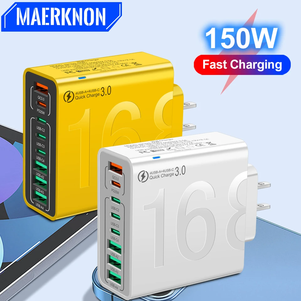 150W USB C nabíjačka Multi port Rýchle nabíjanie PD Typ C Wall Charger pre iPhone 15 Samsung Xiaomi 8 Ports EU/US Plug Phone nabíjačka
