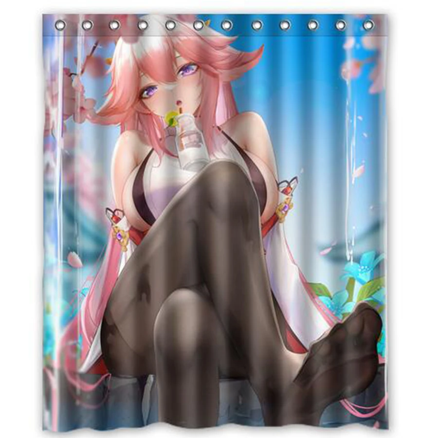 150x180 cm anime ružové vlasy dievčatá Yae Miko Personalizované vlastné kúpeľné sprchové závesy Polyester nepremokavý