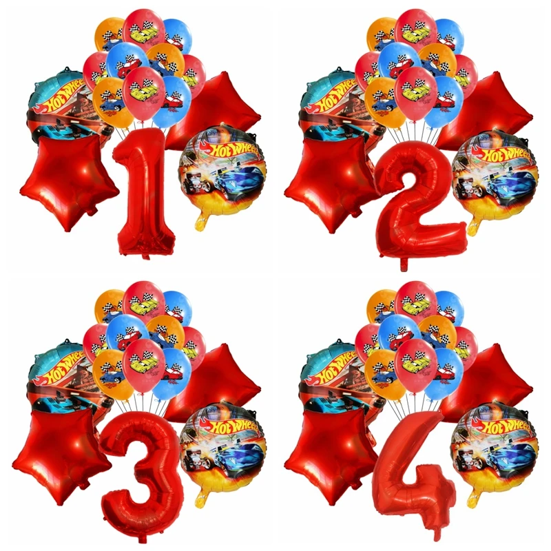 15ks horúce kolesá narodeninové oslavy Balón Bytice dekorácie 32 palcov červené číslo 1. 2. balóny sada Flamme Cars Globos pre chlapcov