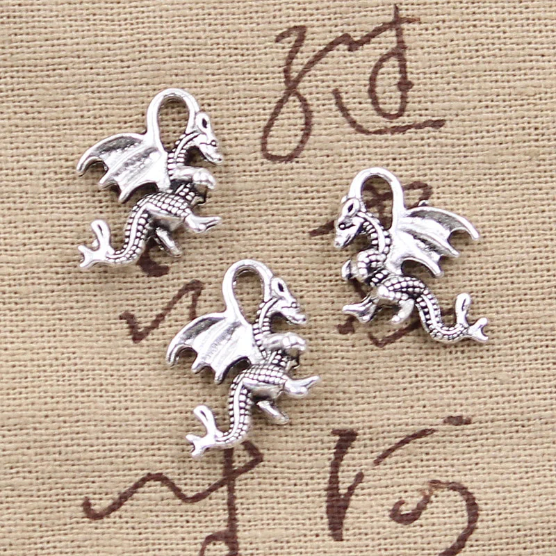 15ks kúzla Dragon 21x14mm Antique Caking Pendant Fit, Vintage Tibetan Bronz Silver Color, DIY ručné šperky
