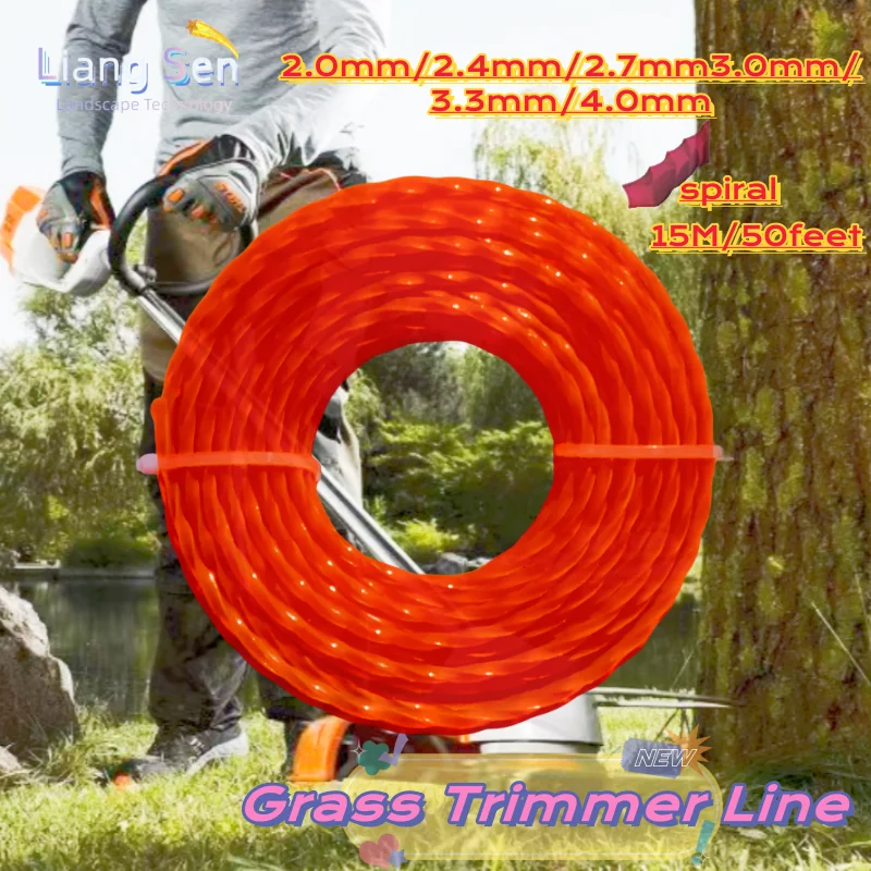 15m*2,0 mm/2,4 mm/2,7 mm/3 mm/3,3 mm/kosenie nylonových trávnikových lanových lanových kefiek Strimmer Link Lowing Wire Lawn Company