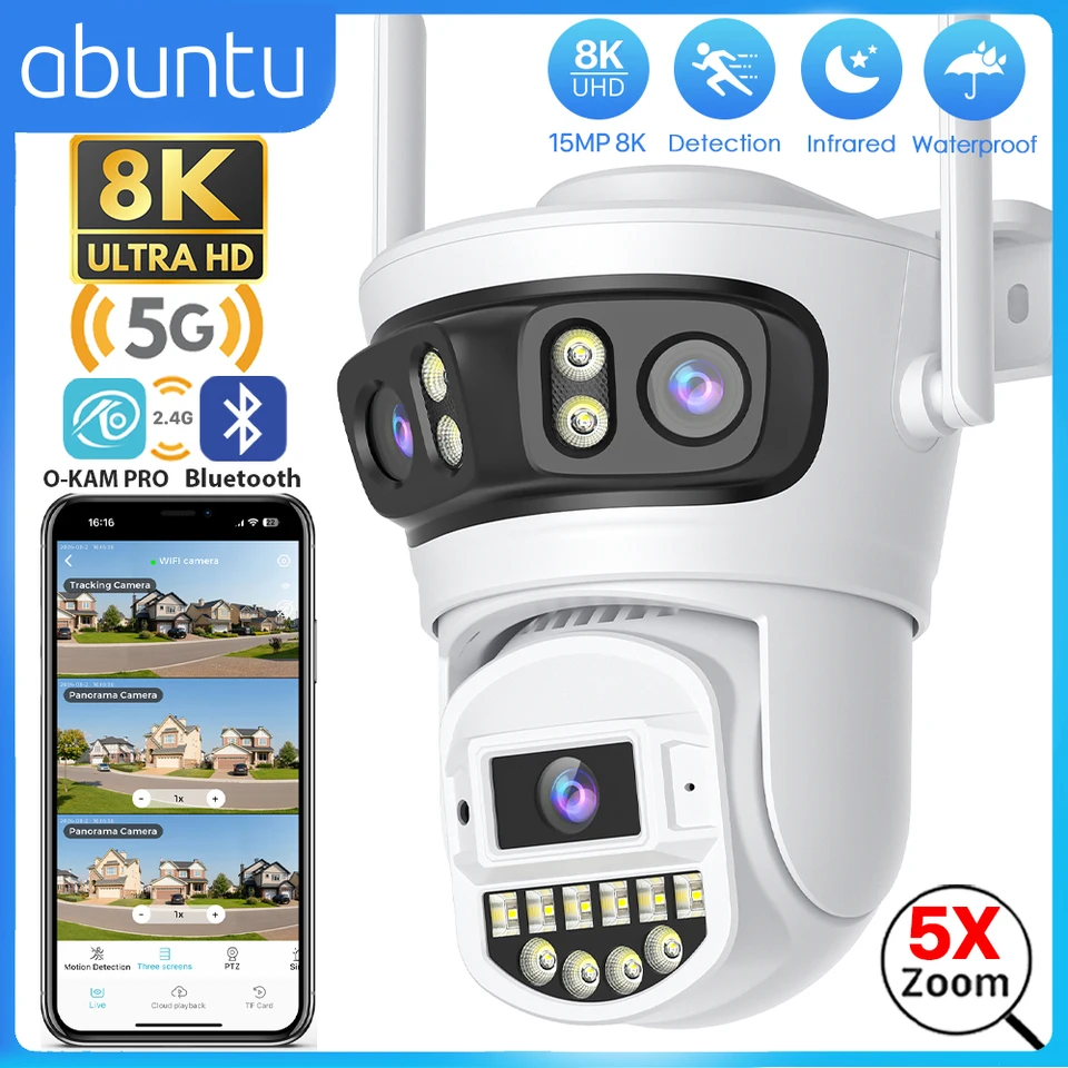 15MP 8K sledovacia kamera WiFi Outdoor Tri šošovky tri obrazovky bezpečnostná kamera nočná vízia Human Detection 4K Dual šošovky Cam