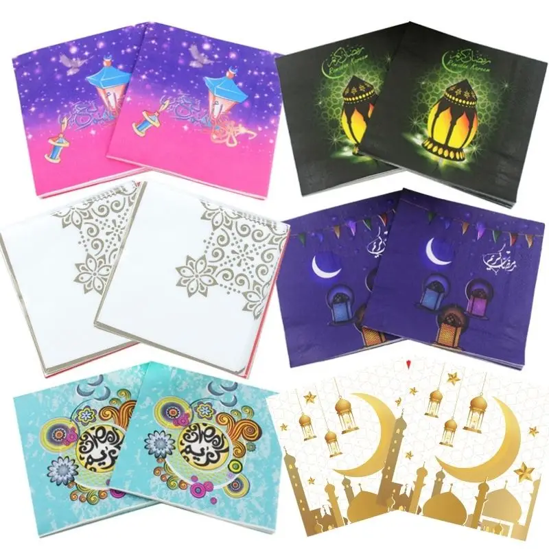 16/20ks Ramadan Kareem Paper Tissue Ramadan Decorácie 2023 Ukázateľné obrúsky Islamské moslimské večierky Eid dekorácie