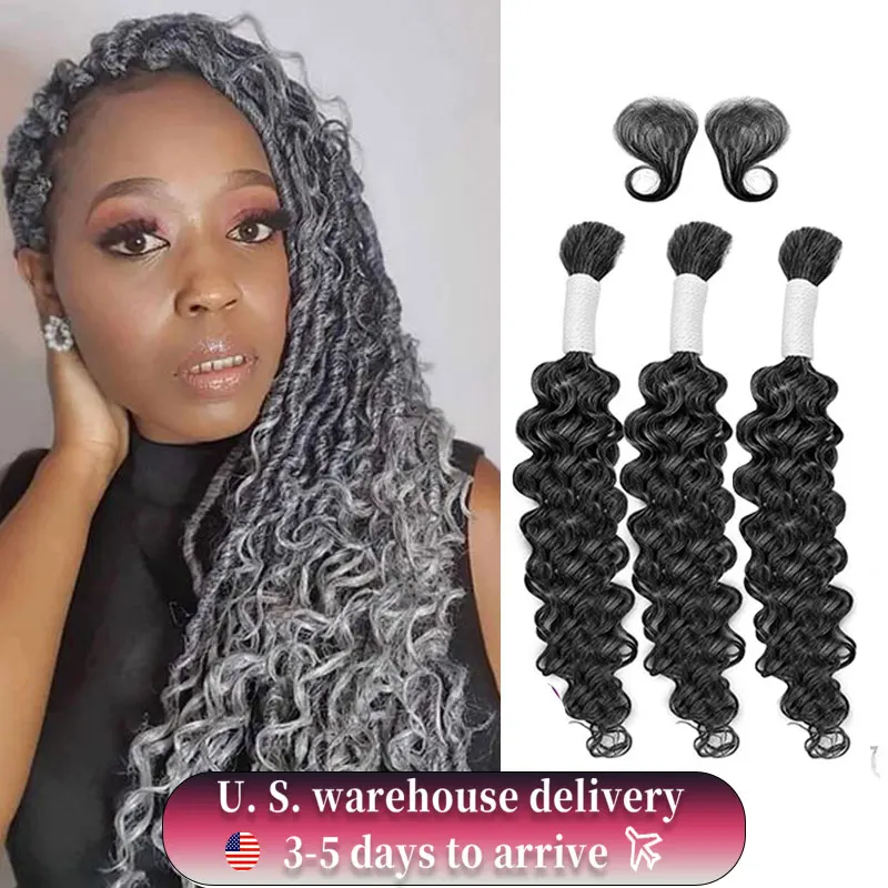 16-26 palcové kučeravé pletené vlasové zväzky predlžovania Ombre Gray 12a Wet and Wavy Deep Wave Human Braiding Vlasy pre boho detské vlasy