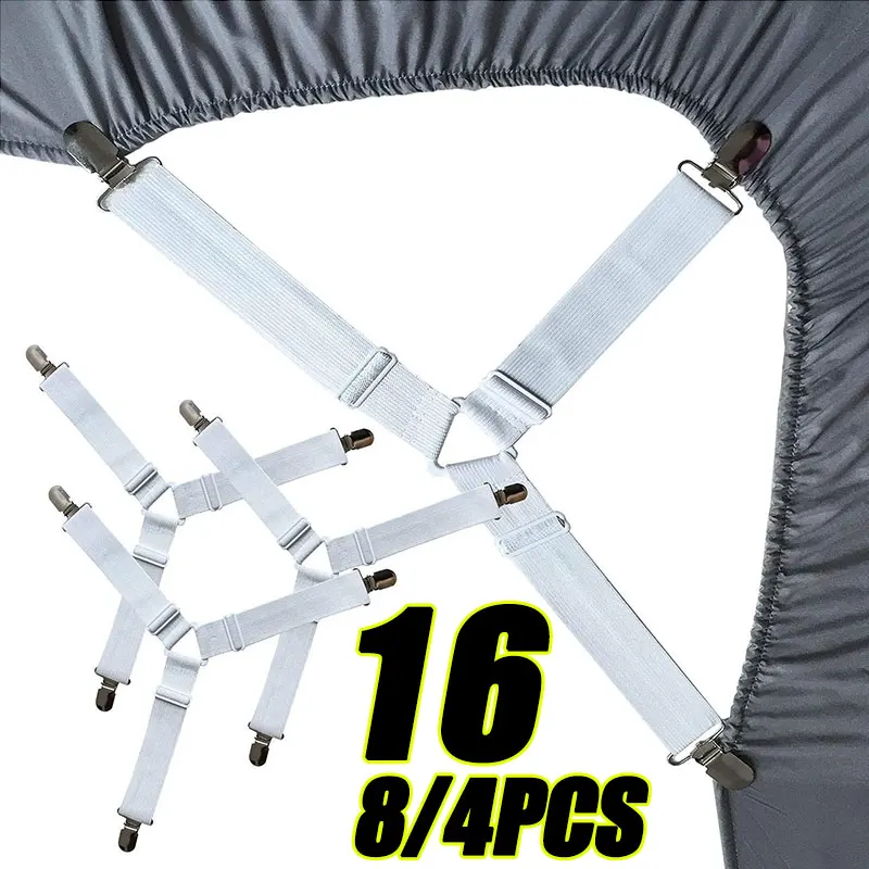 16/4ks/set Nastaviteľné posteľné listy s grippermi Balt Upevňovacia lôžka sponky Matrace krycie prikrývky prikrývky Držiak na prikrývky organizujte gadgety