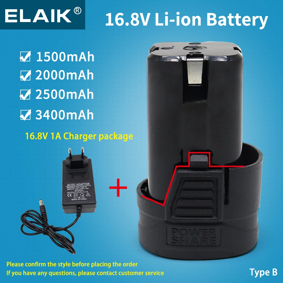 16,8 V lítiová batéria pre elektrické náradie je vhodná pre skrutkovače, vŕtačky a ďalšie párové elektrické náradie+16,8 V 1A nabíjačka