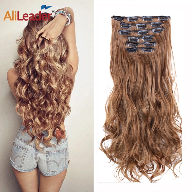 16 clips in Hair Extension 22inch Syntetické predlžovanie vlasov klip vo svadobnom účese pre ženy Ombre dlhý priamy účes