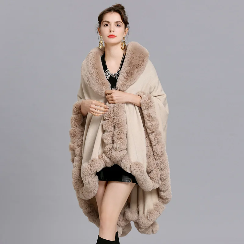 16 farieb Ženy plášť pašmina batwing rukávy šál s kabátom nadmerne veľkú faux líšku kožušinu plus veľkosť poncho z streetwear