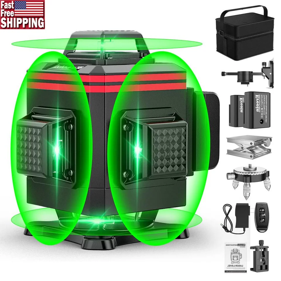 16 Line Green Laser Úroveň 4x360 ° Samo vyrovnávanie Krížová čiara Konštrukcia nástrojov Horizontálne a vertikálne roviny IP54 Vodotesný