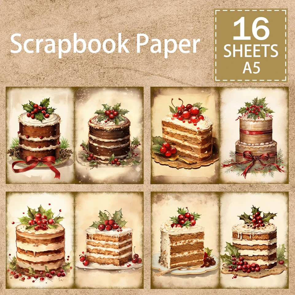 16 listov A5 Veľkosť vianočného bobúľového koláča pozadia Vintage Grunge Journal Planning Scrapbooking