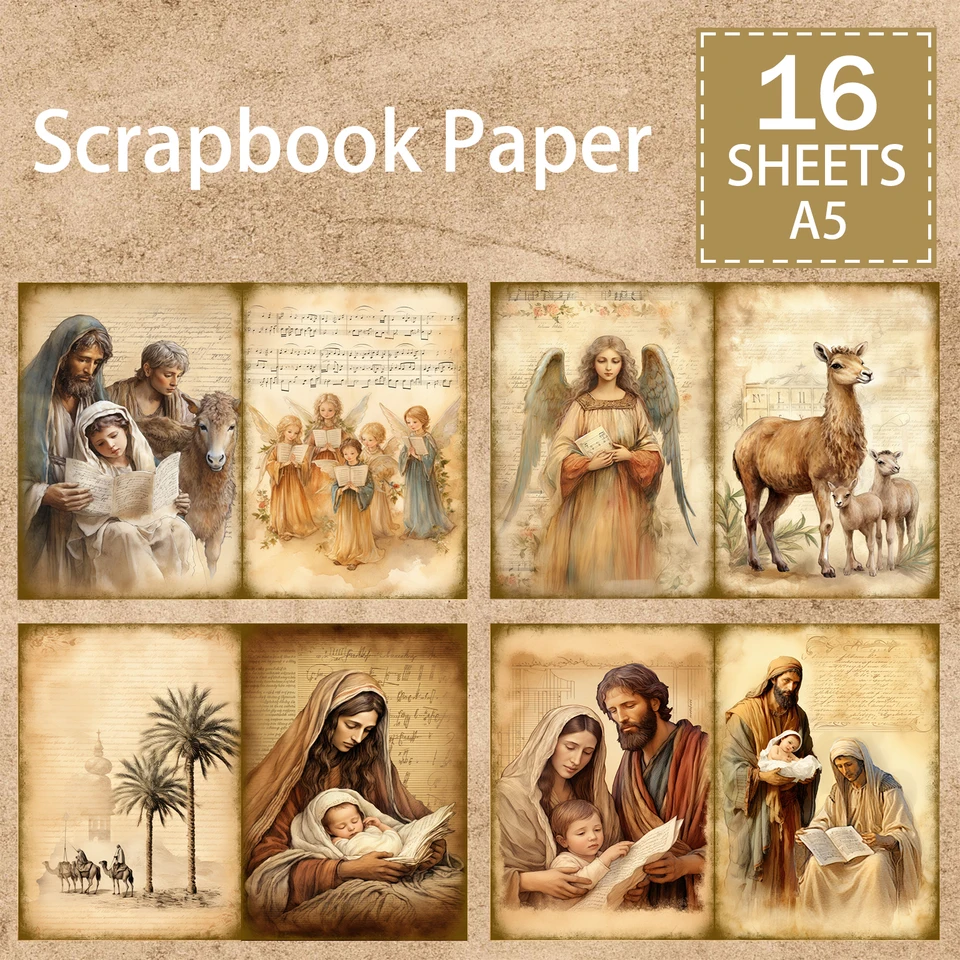 16 listov A5 Vianočná modlitba Panny Márie Ježišu pozadie Vintage grunge časopis Planning Scrapbooking