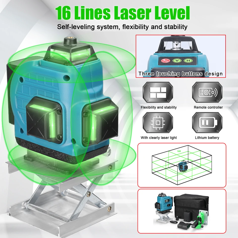 16 riadkov laserová úroveň 3 ° Nástroj na vyrovnanie strojového zariadenia Omnikvácia Nálepka na nálepku Selfový nálepka Self-stanovujúca úroveň laserovej úrovne