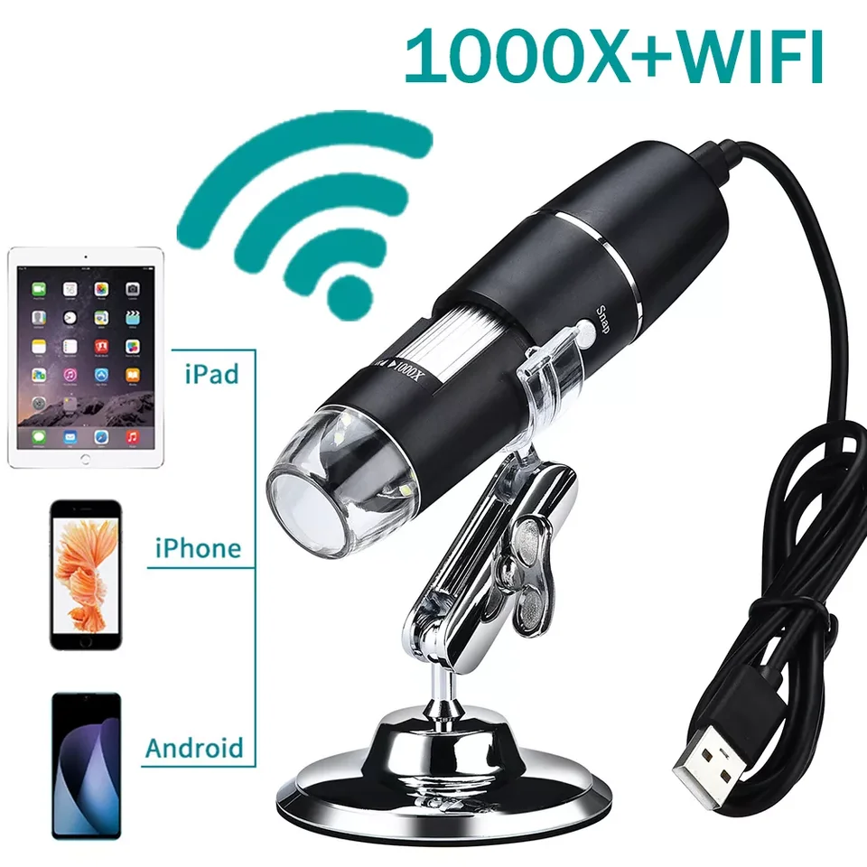 1600x 1000X WiFi Elektronické ručné prenosné prenosné digitálne USB rozhranie elektrónové stereofónne mikroskopy 8 LED konzoly pre PC s Androidom IOS