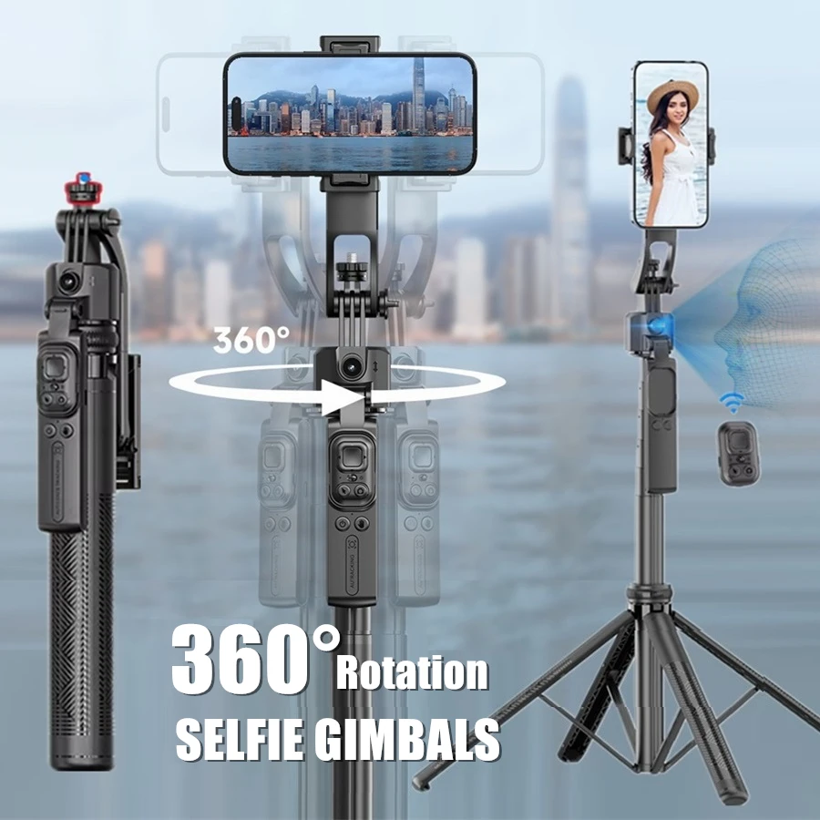 163 cm/64.3''Tipod pre fotoaparát mobilného telefónu s bezdrôtovým diaľkovým vzdialeným 360 ° Rotačným videom záznamom Smart Face Sledujte gimbals selfie tyčinku