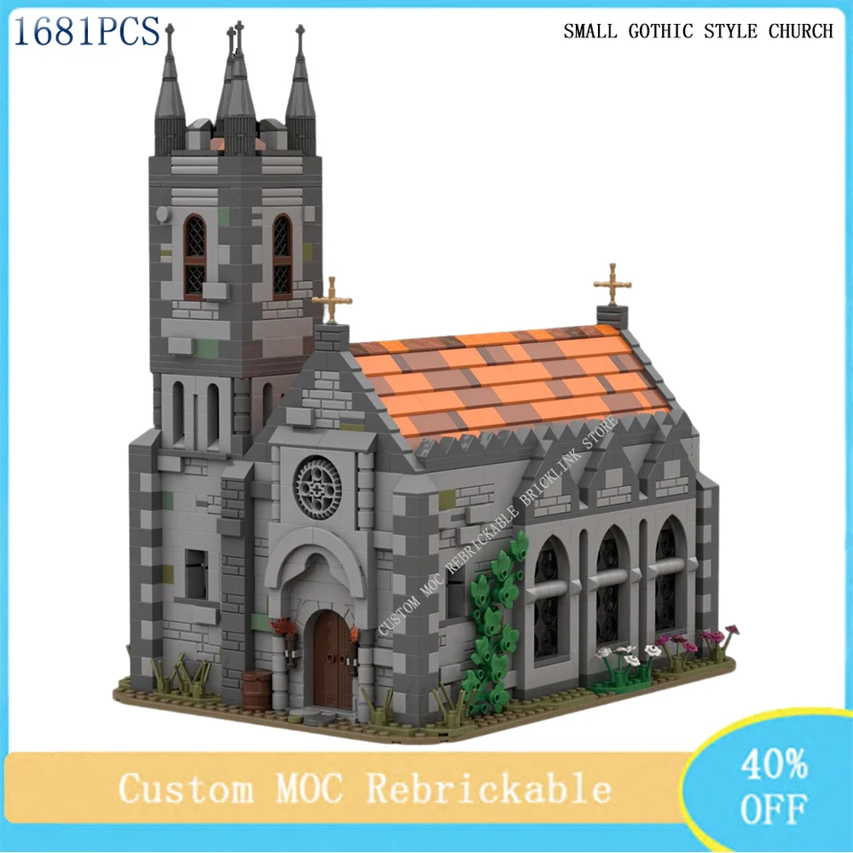 1681pcs retro architektúra Stredoveké hrad Modulárny gotický kostol MOC narodeniny pre deti DIY DIY vianočné sviatky darček