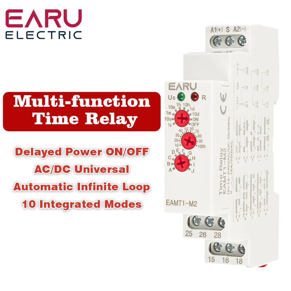 16A 220V Multifunkčné relé časovača 12-240V AC DC DIN Rail Typ 0,1 sekunda -10 dní časové oneskorenie Relé s 10 výbermi funkcií