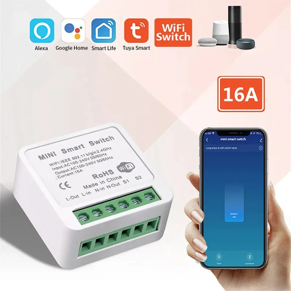 16A WiFi Smart Switch Smart Home Light Switches Modul 2 Way Control práca s TUYA SMART LIFE Alexa Google Home Switch