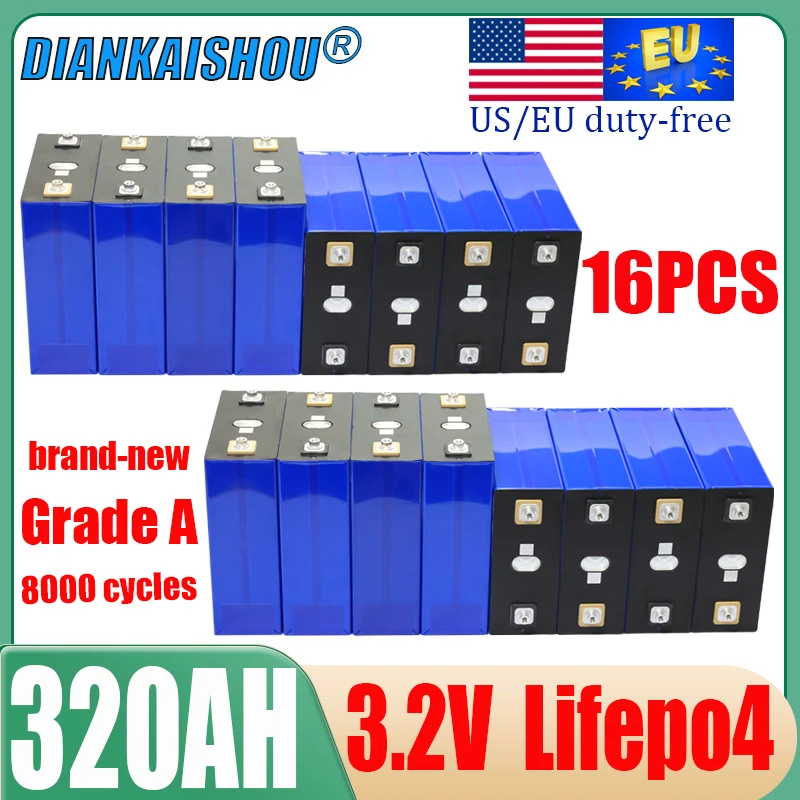 16ks 8000 cyklov triedy A 3,2 V 320 ALIFEPO4 batéria 3C 48V RV Vhodné pre solárne zariadenie Golf Solar Domácnosť bez dane z batérie bez dane