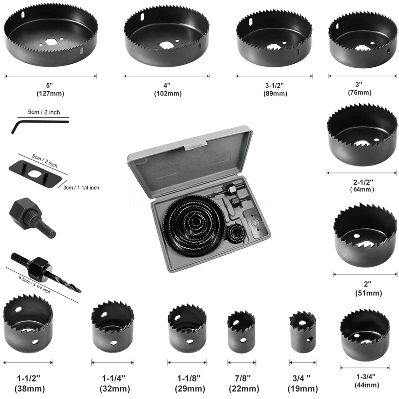 16ksová diera píla 19 mm-127 mm otvor videl tŕň hex hex s úložnou skrinkou ideálnou pre dosku PVC Soft Wood PVC