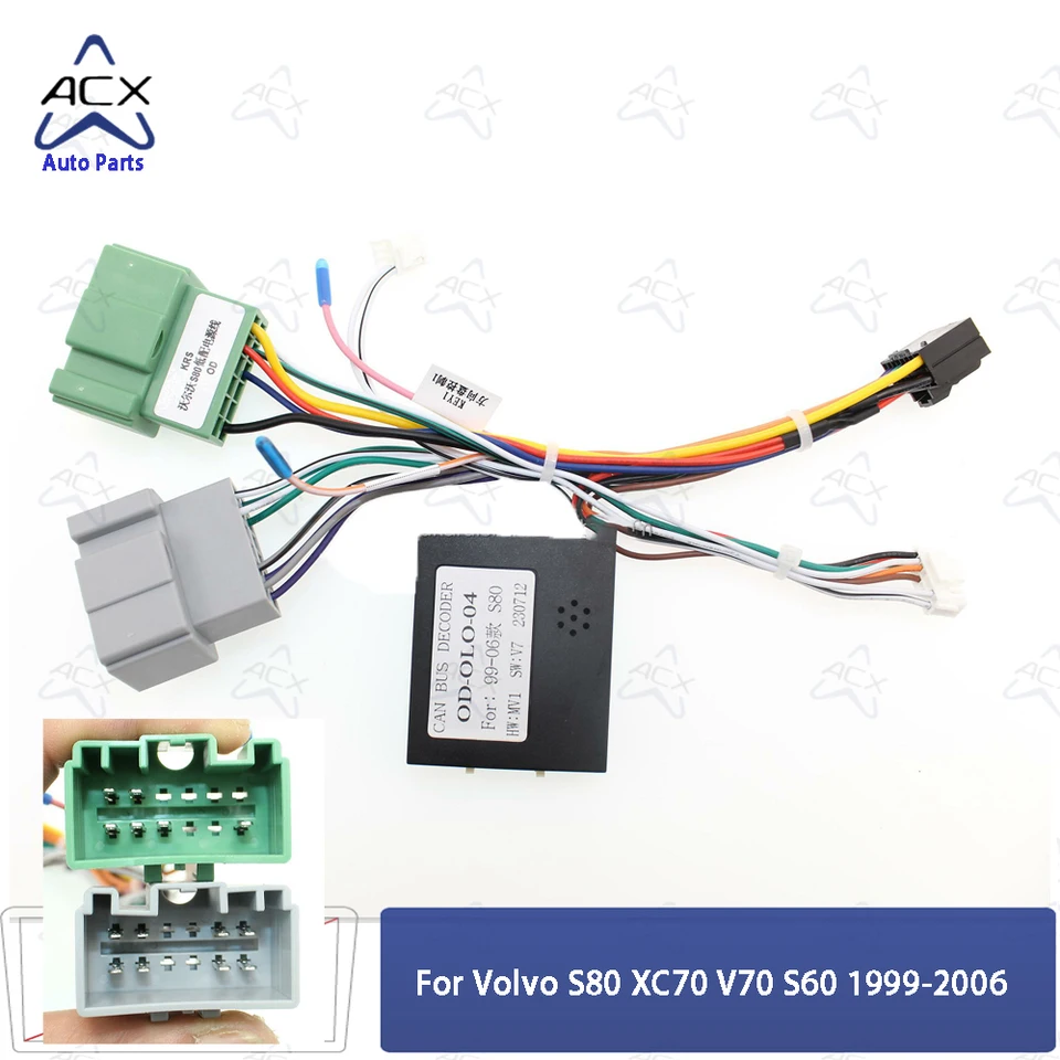 16pinový káblový zväzok Adaptér Canbus Box Decoder Android Radio Power Cable pre Volvo S80 XC70 V70 S60 1999-2006 FM Stereo