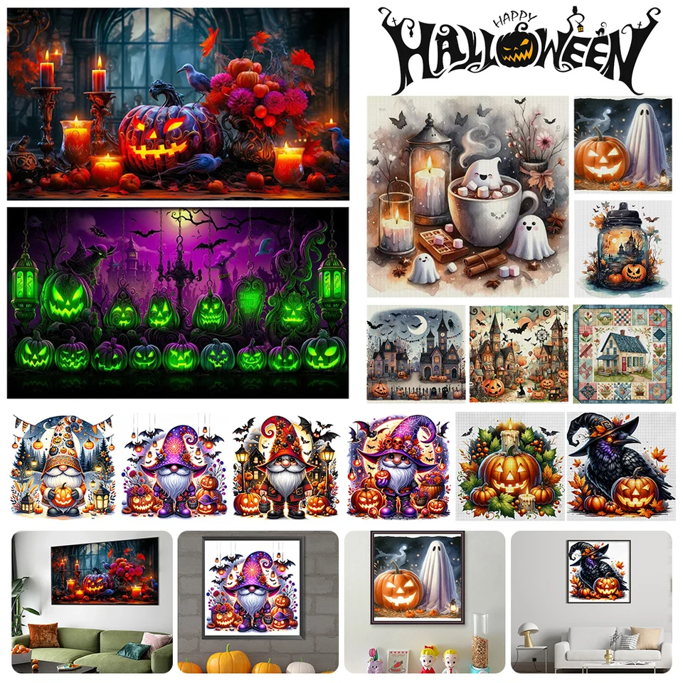 16types Halloween dekorácia 5d DIY Diamond Mosaic Jewel Cross Stitch Full vyšíva