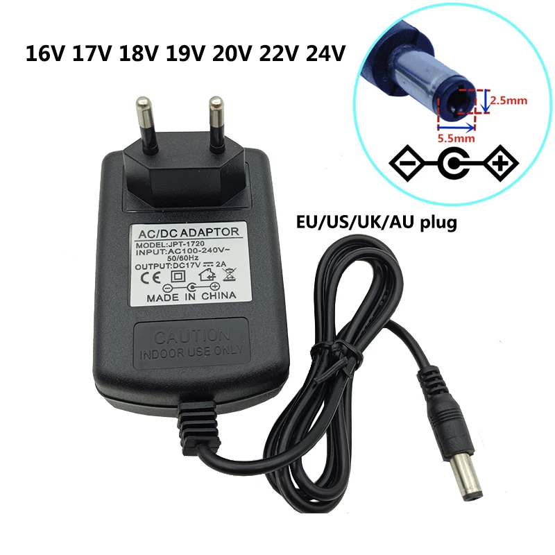 16v 17v 18v 19v 20v 22v 24v Ac DC napájací adaptér napájanie 20 22 24 volt 1a 1.5a 2a Univerzálny adaptér 24v2a prevodník 5.5x2.1-2,5 mm