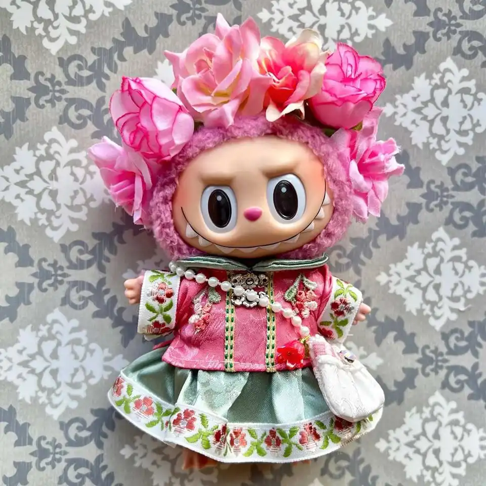 17 cm Labubu Doll Clothes Suit Chinese Style Hanfu Flower -Kewar Headar Hračky odevov pre 1/8 1/12 BJD 10 cm Cotton Doll Gift