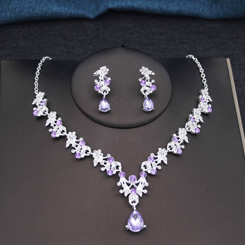 17 farieb voda kvapka Purpurové svadobné šperky pre ženy pre ženy večierok Prom Choker Náušnice Náušnice nevesty svadobné kostýmy Príslušenstvo
