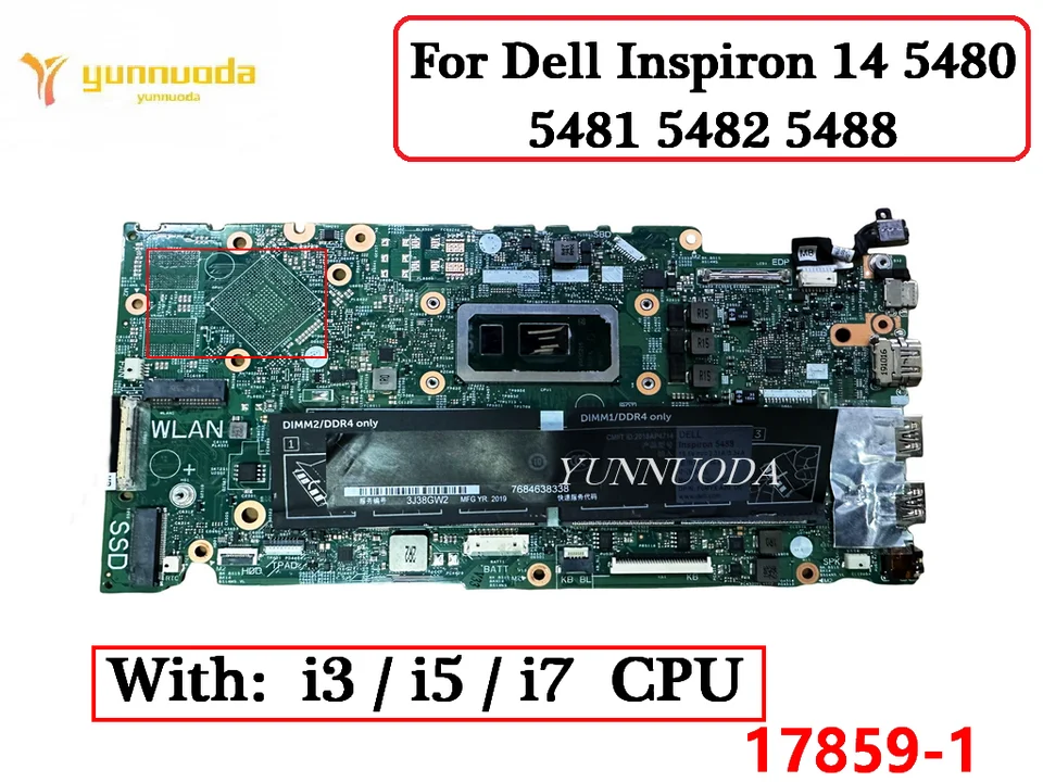17859-1 pre Dell Inspiron 14 5480 5481 5482 5488 základná doska prenosného počítača s I3 i5 I7 CPU DDR4 100% testovaná