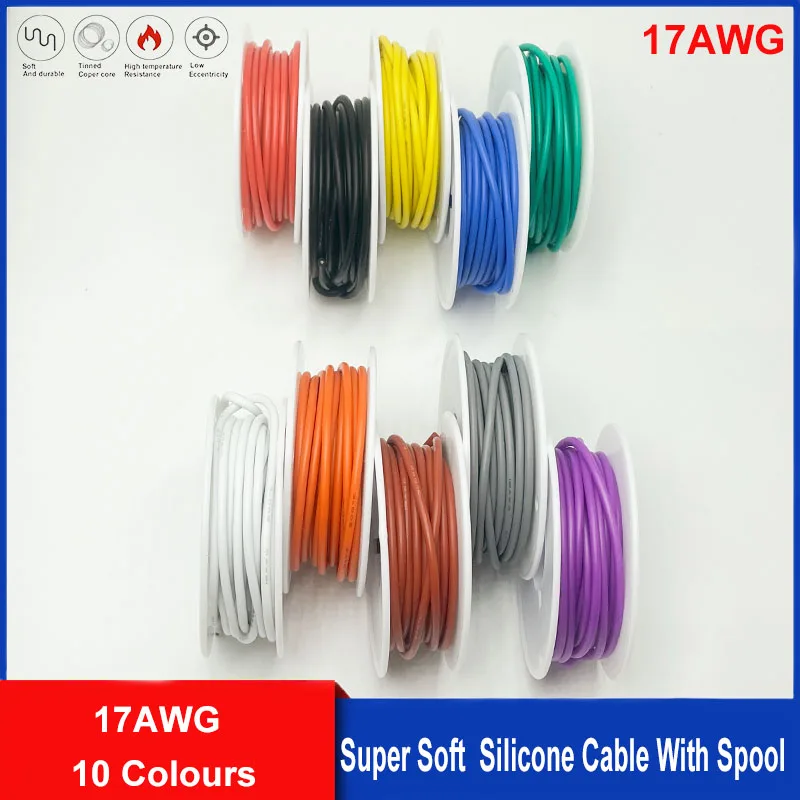 17awg drôt, 10 farieb uviaznutých konzervovaných medených flexibilných silikónových vysokoteplotných káblov odolných voči DIY prístroje/autá