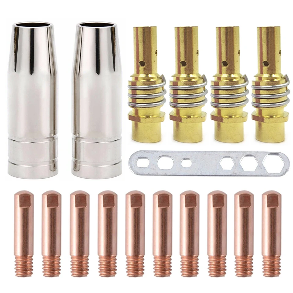 17ks MB15 15AK MIG Zváracie Kontaktné hroty 0,6 mm 0,8 mm 0,9 mm 1,0 mm 1,2 mm ochranná tryska pre Rilon Riland Jasic Welding Supplies