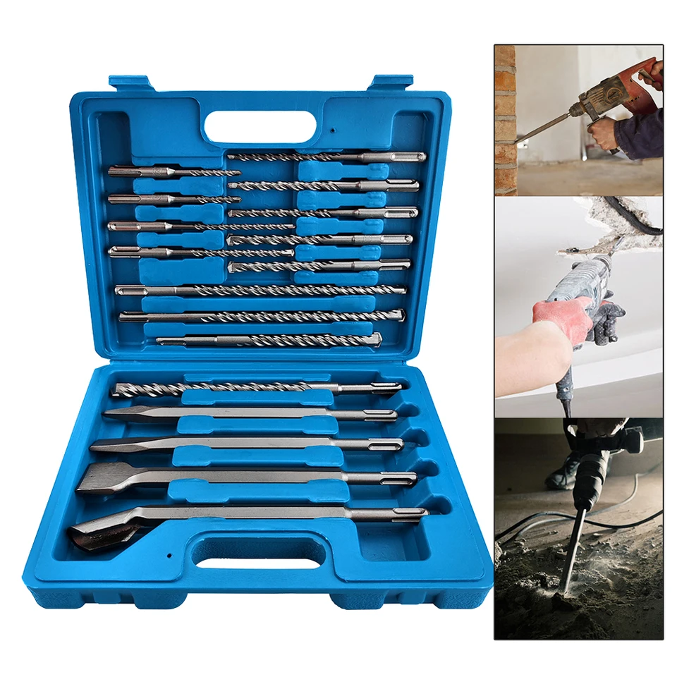 17ks/set Electric Hammer SDS plus vŕtací bit set 110/16/12/250 mm pre betónové tehlové bloky murovaného otvoru píl