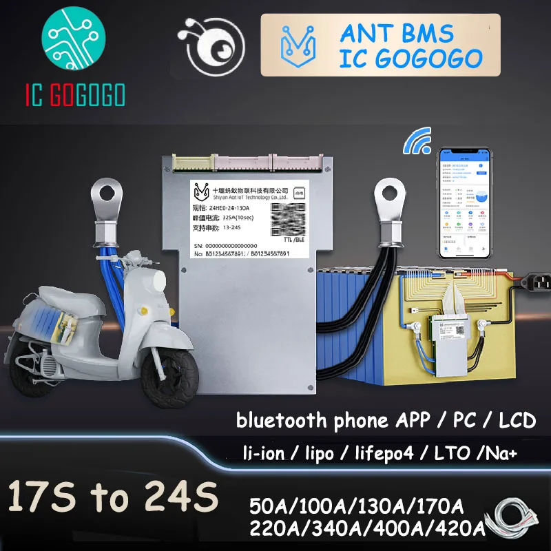 17S až 24S Ant BMS 50A 100A 130A 220A 340A 420A SMART LIPIU LIFO LIFEPO4 LTO NA OBCHOD BATILE BATIREL APP 72V 84V