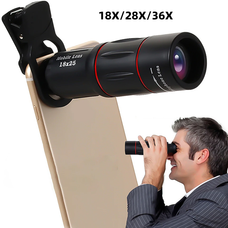 18/28/36X Mobilný telefón Objektív Universal Zoom HD Telescope Lens Telefón Telefór Tele teleobjektív pre kempingové športy