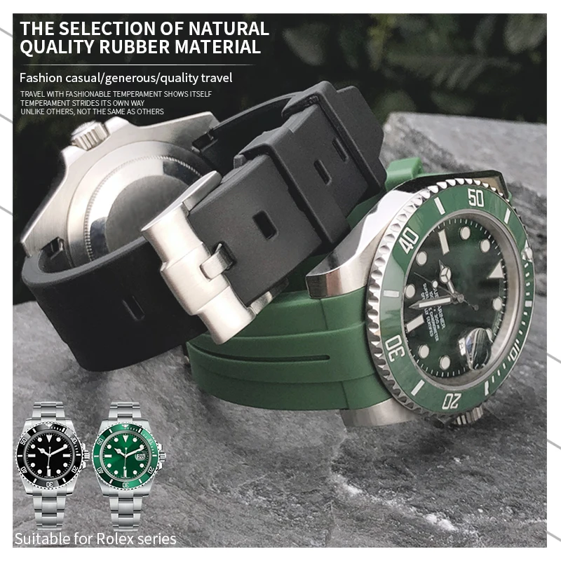 18 mm 19 mm 20 mm 21 mm 22 mm Silikónový gumový hodinky Fit Fit for Rolex Submariner Daytona GMT Omega Tissot Seiko hodinkový remienok