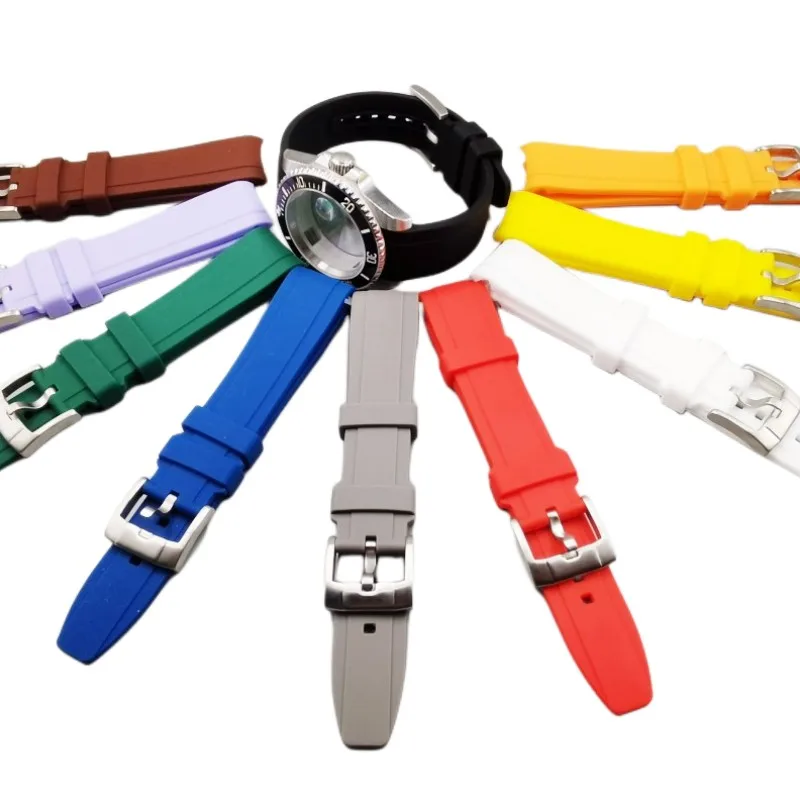 18 mm 20 mm 22 mm silikónový zakrivený koniec Univerzálny gumový gumový čierny červený zelený popruh pásik Fit for RLX SKX hodinky