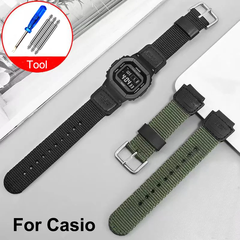 18 mm nylonový popruh pre Casio W800H Čierny zelený náramok SGW400 F91W F84 F105/108/A158/168 AE1200/1300