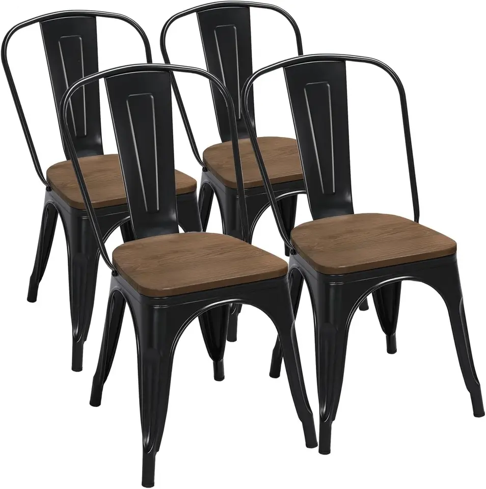 18-palcový klasický železný kovový jedálenský kreslo s dreveným vrchom/sedadlom Vnútorné vonku Používajte elegantné jedáleň bistro kaviareň Side Barstool