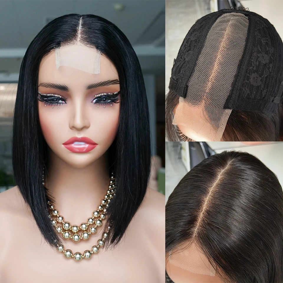 180% Dvojité nakreslené 2*6 čipky Bob Parochne Vrigin Vietnamské ľudské vlasy hlboká stredná časť vlasová kosť priama krátka bobová parochňa Kisshair