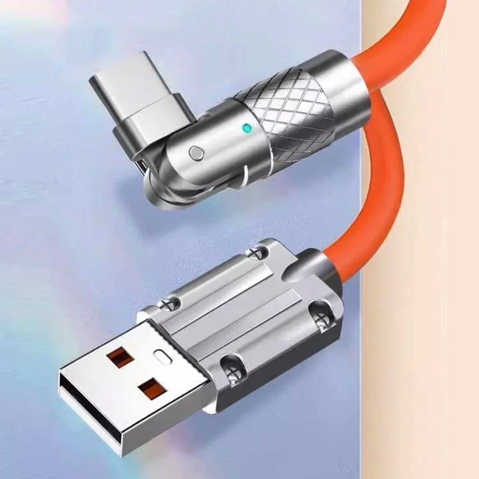 180 Rotatovateľná zinková zliatina spletená micro mobilný telefón Dátové káble 120W 6a rýchle nabíjacie drôt pre Android iPhone Samsung