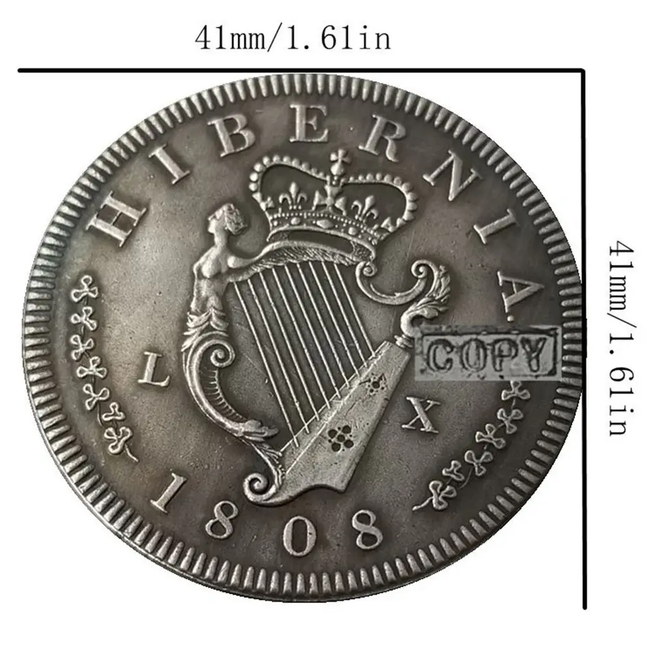 1808 Britská stará minca Irish Harp Silver Dollar George III Mosadz Materiál Zbierka Pamätná minca